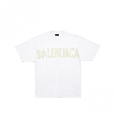 BALENCIAGA 테이프 타입 미디엄 핏 티셔츠 - 화이트