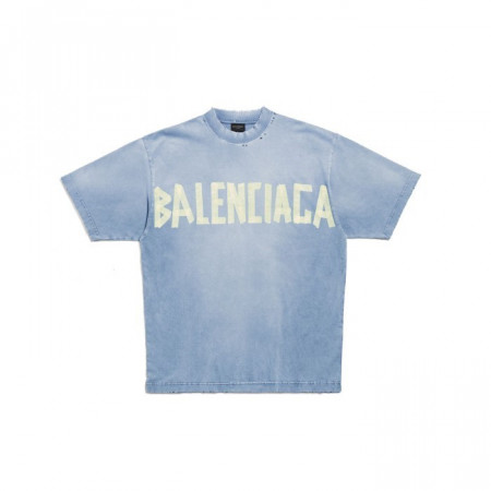 BALENCIAGA 테이프 타입 미디엄 핏 티셔츠 - 페이드 블루