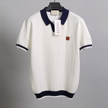 GUC*I   GG탭 배색 반팔 카라 니트