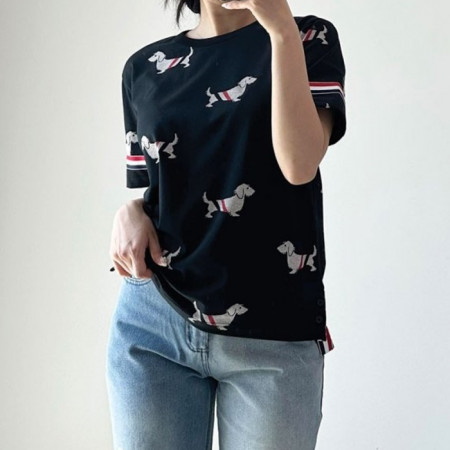 톰브*운   인타르시아 화이트 도그 라운드 티셔츠