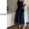 CELI*E   린넨 민소매 버튼 롱원피스