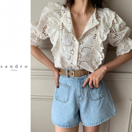 산*로   엘더 펀칭 러플남방