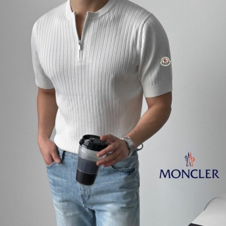 몽클*어   머슬 골지 반집업 반팔 니트