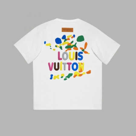 루이*통   2024SS 컬러풀한 동심 프린팅 앞뒷면 레터링 반팔 티셔츠