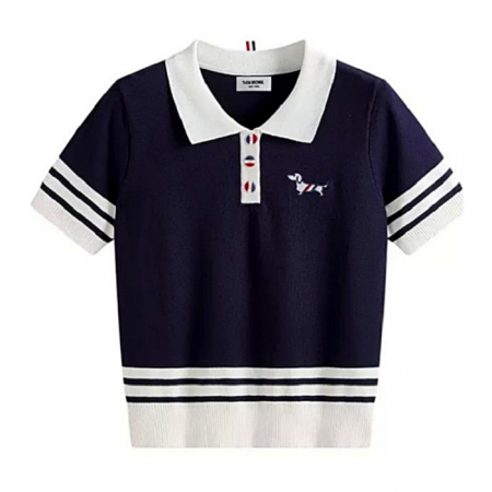 톰브*운  끝배색 카라 반팔 니트