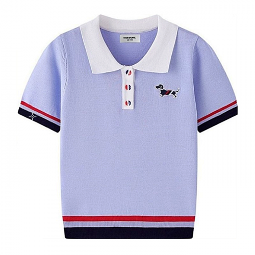 톰브*운  바이올렛 배색 헥터 카라  반팔 니트