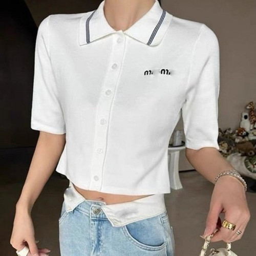 NIU M*U   크롭 카라 반팔니트