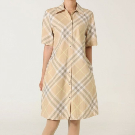 버*리   체크 패턴 셔츠 원피스