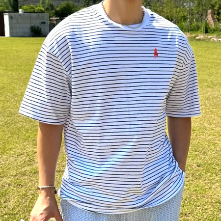 폴로 랄프*렌   19587_PL 자수 단가라 반팔티