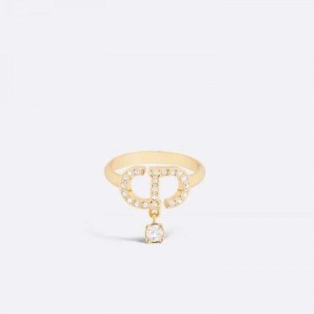 DIOR Petit CD 반지 - 골드 피니시 메탈 & 실버 톤 크리스탈