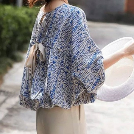 CELI*E   백리본 셔링 퍼프 블라우스