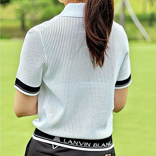 LANVIN BLANC 올 블렌드 컬러 블록 크로세 하프 니트 탑