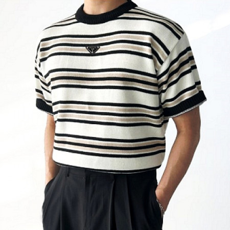 PRADA 멀티 단가라 반팔 니트