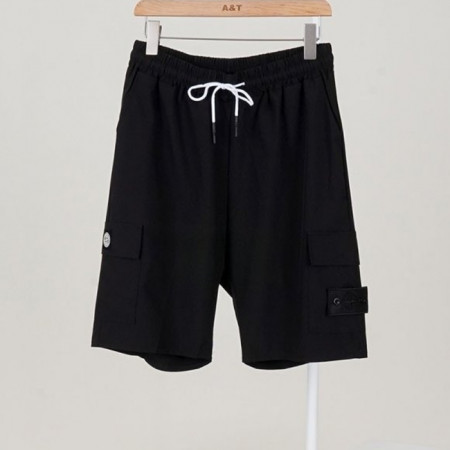 스톤 어알*드   블랙 패치 투포켓 나일론 하프 팬츠