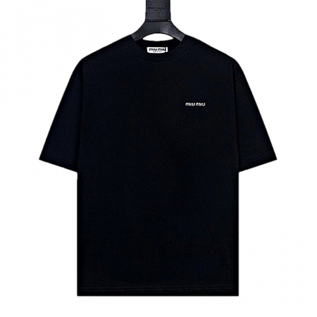 미우 MIUMIU 심플 스몰로고 자수 반팔티셔츠