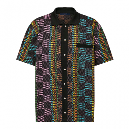 LOUIS VUITTON 다미에 쇼트 슬리브드 코튼 니트 셔츠