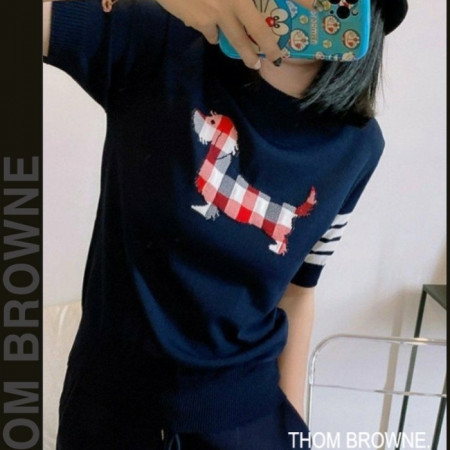 톰브*운   체크헥터 반팔 라운드 니트 (9763)