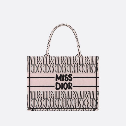 Dior Book Tote 미디엄 백 - 화이트 & 페일 핑크 Miss Dior Graffiti 자수