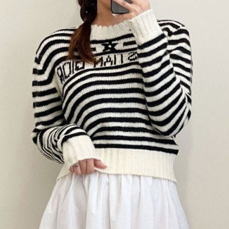 DI*R   성 마리니에르 스트라이프 크롭 니트 스웨터