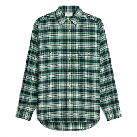 CELINE 에크루 플란넬 체크 오버셔츠