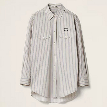 미우 MIUMIU 플랩포켓 스트라이프 릴렉스드 셔츠