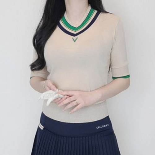 캘러*이   멀티배색 단가라 브이 반팔