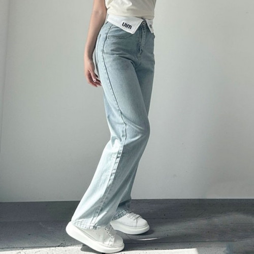 MIU M*U   허리 화이트 로우 포인트 연청 데님