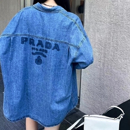 PRADA 로고 뒷자수 데님셔츠