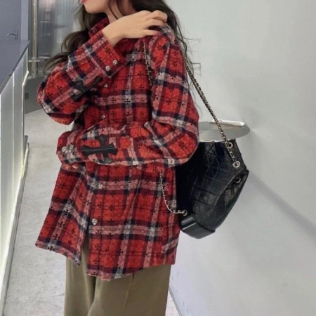 크롬*츠   CH 십자가 패치 버튼로고 체크 셔츠 - 수입 고퀄리티  (남여공용 )