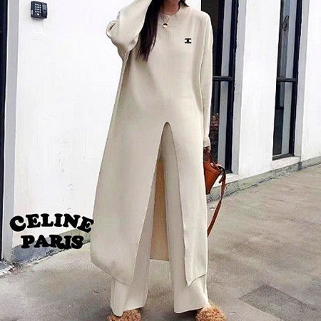 CELINE 풀자수 트임 니트 팬츠 SET