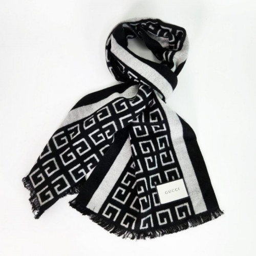 GUC*I   캐시미어 양모 혼방 머플러 G패턴 블랙