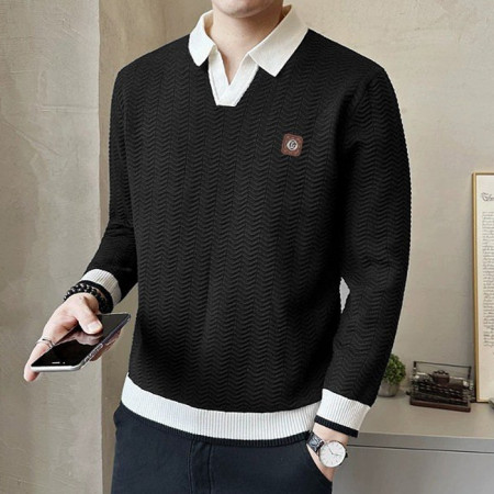 GUC*I   24FW 스틸로고 배색 카라 롱슬리브 니트