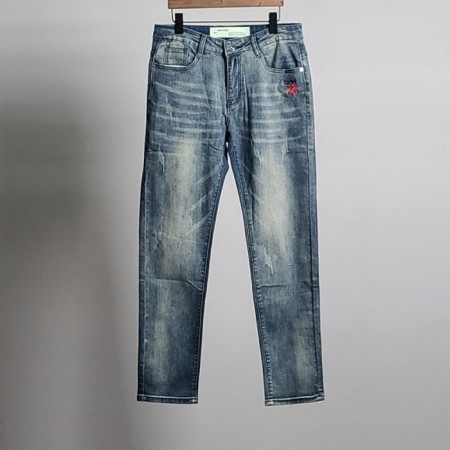 오프화*트   로고자수 워싱 청바지