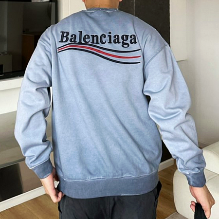BALENCIAGA 웨이브 자수로고 스웻셔츠 - 블루