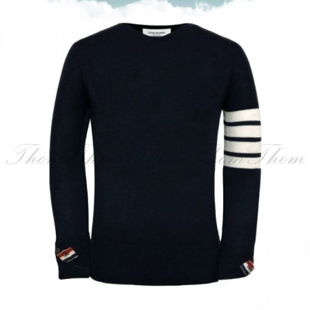 톰브*운   사선 완장 라운드 니트