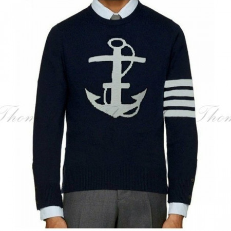 톰브*운   백지퍼 사선 앵커 울 라운드 니트