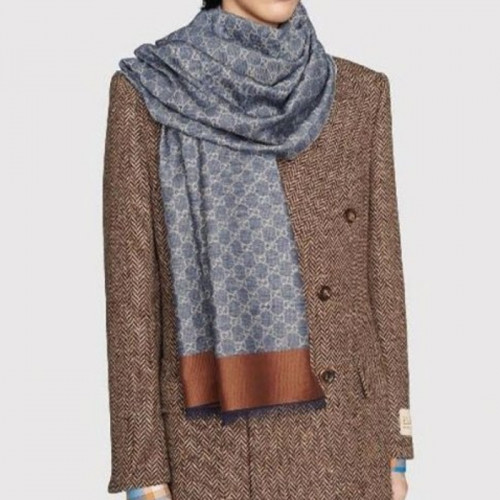 GUC*I   블루 코튼 자카드 GG 스카프