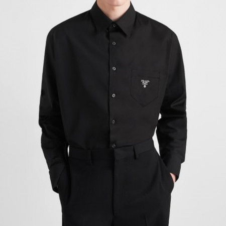 PRA*A   포켓 로고 자수 고밀도 셔츠