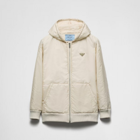 PRADA 경량 리나일론 후드 블루종 재킷 - 크림