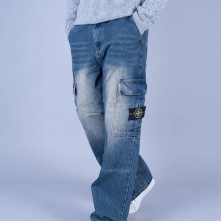 스톤 아일*드   워싱 핀턱 카고 와이드 데님 팬츠