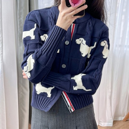 톰브*운   강아지 블록 울 가디건