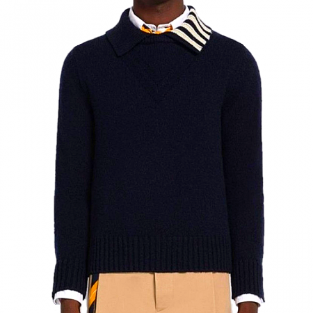 THOM BROWNE 사선포인트 카라 울니트