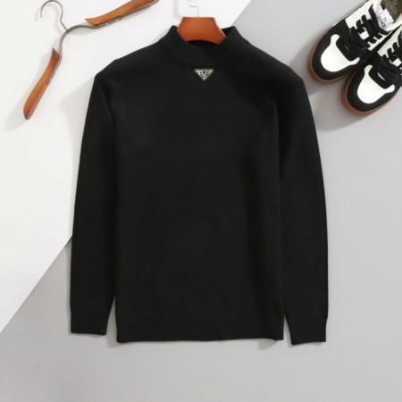 PRA*A   넥 삼각로고 울 반목 스웨터