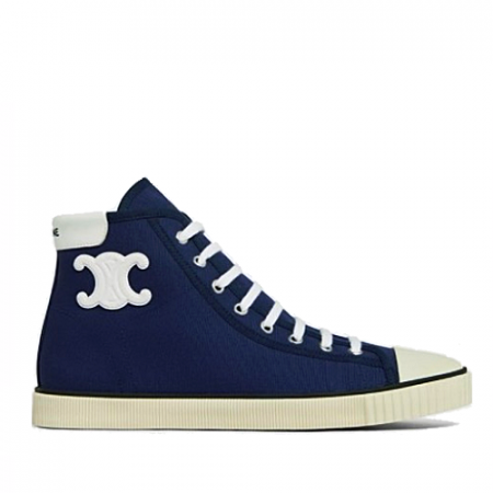 셀린* 캔버스 앤 레더 블랭크 레이스 업 미드탑 스니커즈 - 네이비