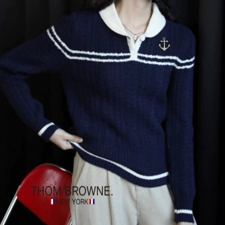 톰브*운   카라 배색 라인 니트