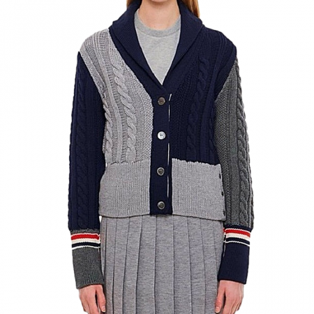톰브*운 THOM BROWNE 배색 케이블 가디건