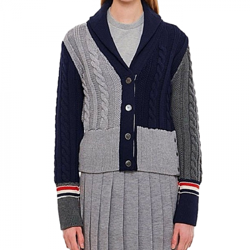 톰브*운 THOM BROWNE 배색 케이블 가디건