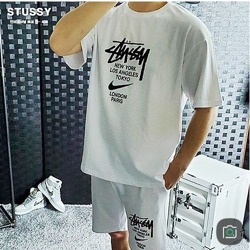 나*키 X 스투시STUSSY 로고 쭈리 하프 셋업 SET