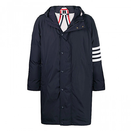 THOM BROWNE 사선완장 후드 파카 롱패딩 - 네이비