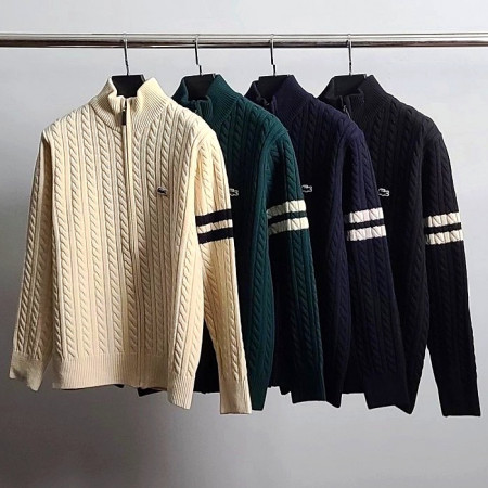 LACOSTE 로고와펜 완장 케이블 니트 집업